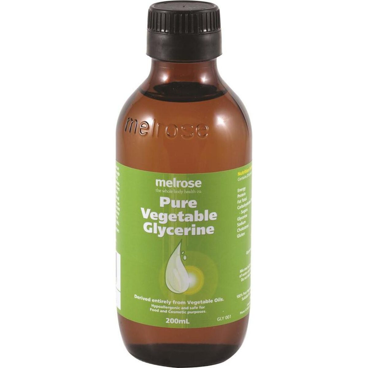 Melrose Pure Vegetable Glycerine Glass Bottle 200ml Dancing Leaf